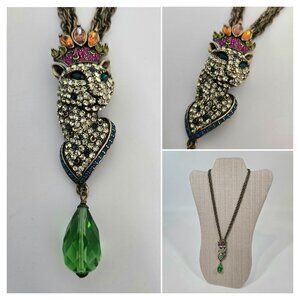 Princess Amanda Borghese Leopard with Crown Rhinestone Necklace Double Chain